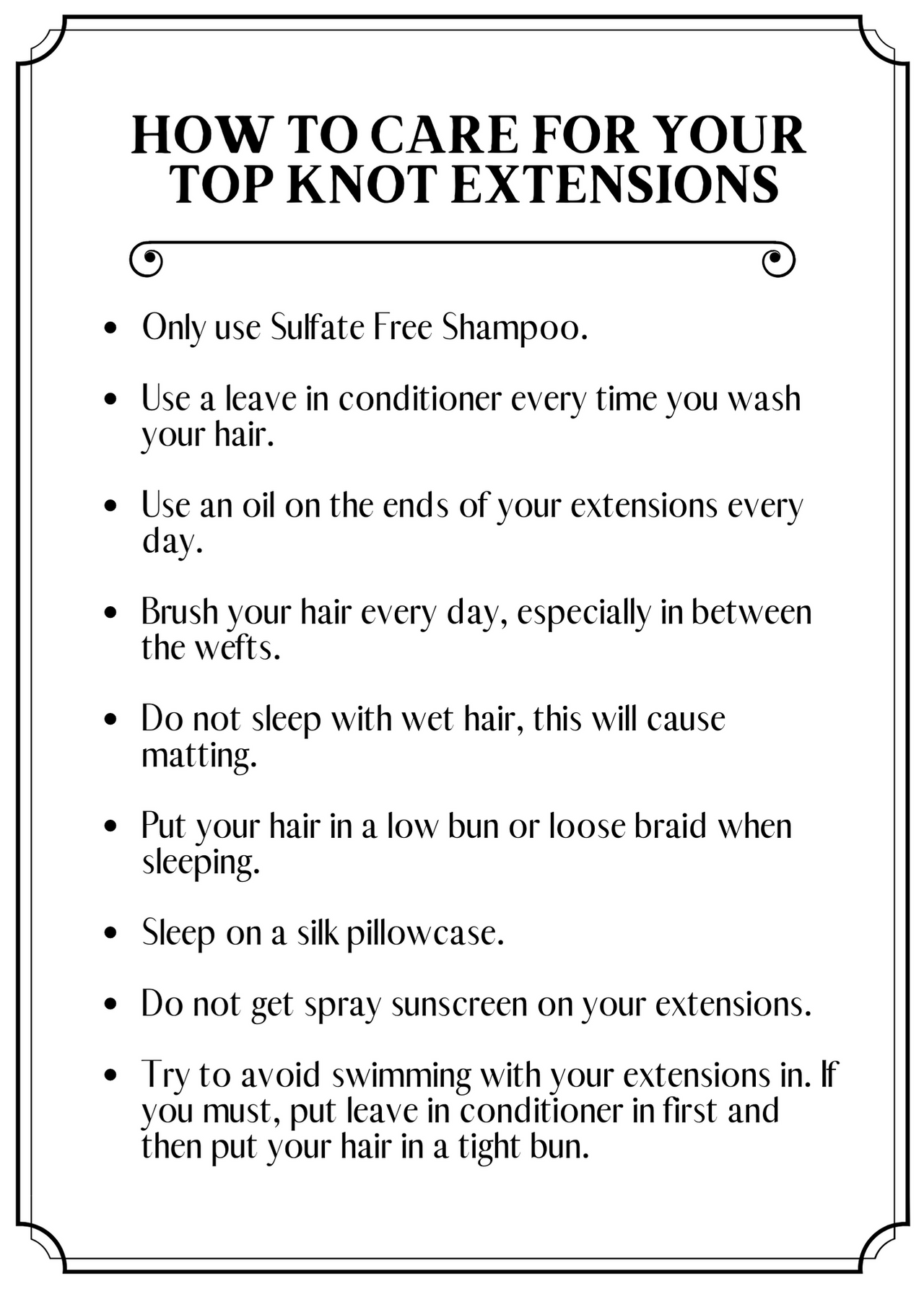 TK Extensions Aftercare Card